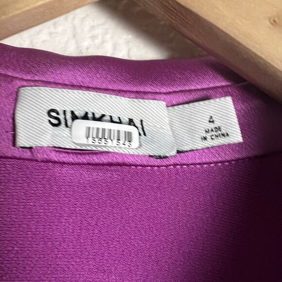 Simkhai Purple Paradisa Satin Long Sleeve Collared Wrap Top Size 4 - Picture 14 of 15